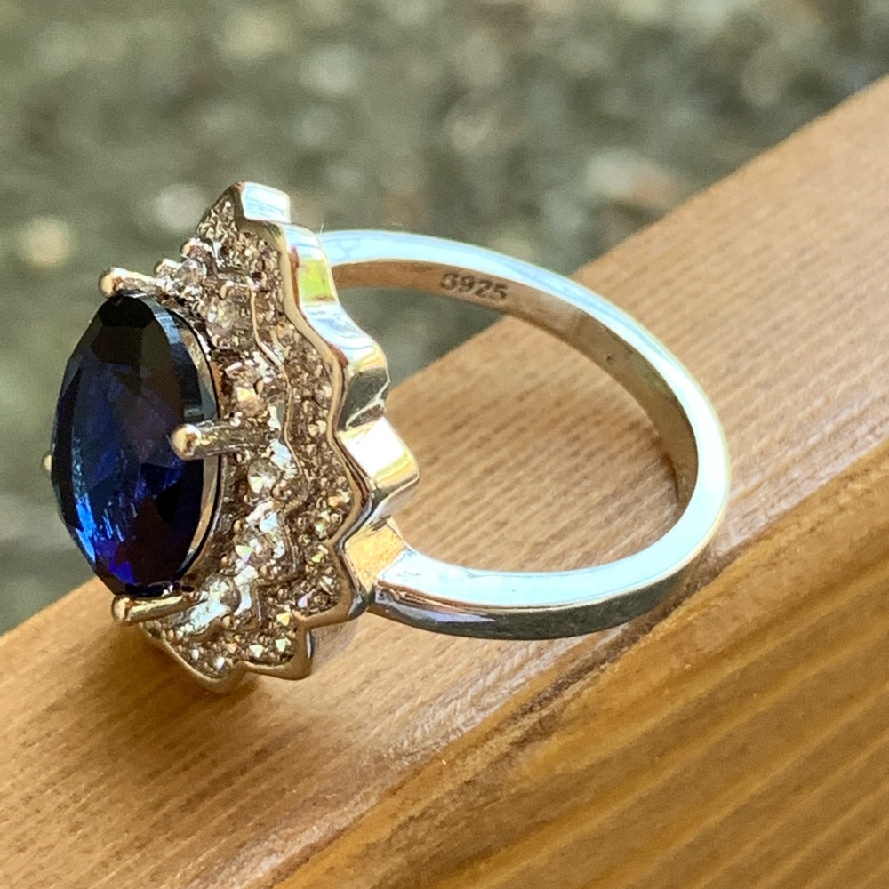 925 Silver blue sapphire wedding party ring new - Picture 3 of 7